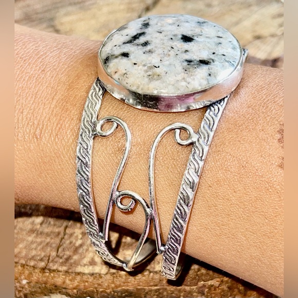 Kiwi Jasper Stone Cuff Bracelet Adjustable - Picture 8 of 11